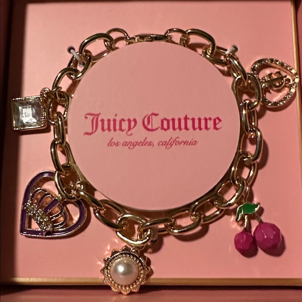 Juicy Couture Gold and Pink Charm Bracelet NWOT - Picture 2 of 4